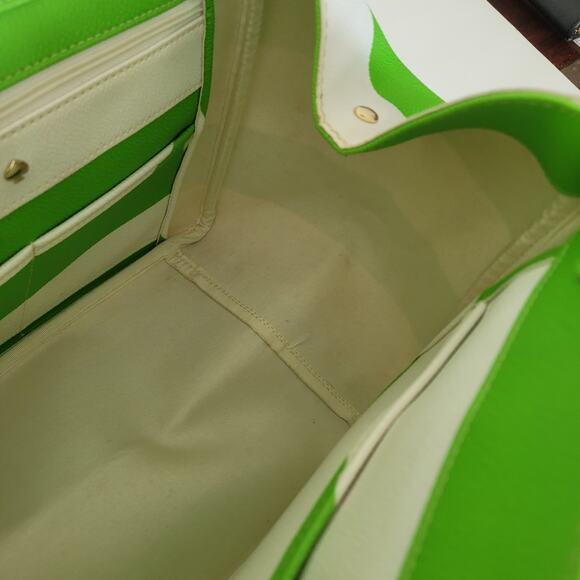 Kate Spade Tote Purse White Lime Green Stripped Saffiano Leather Shoulder Bag - Picture 10 of 13